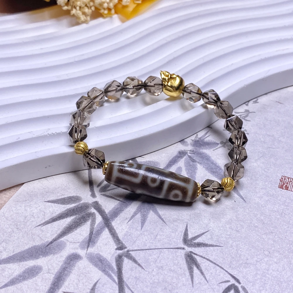 玛瑙九眼手串茶晶珠珠单圈简约时尚个性百搭手链