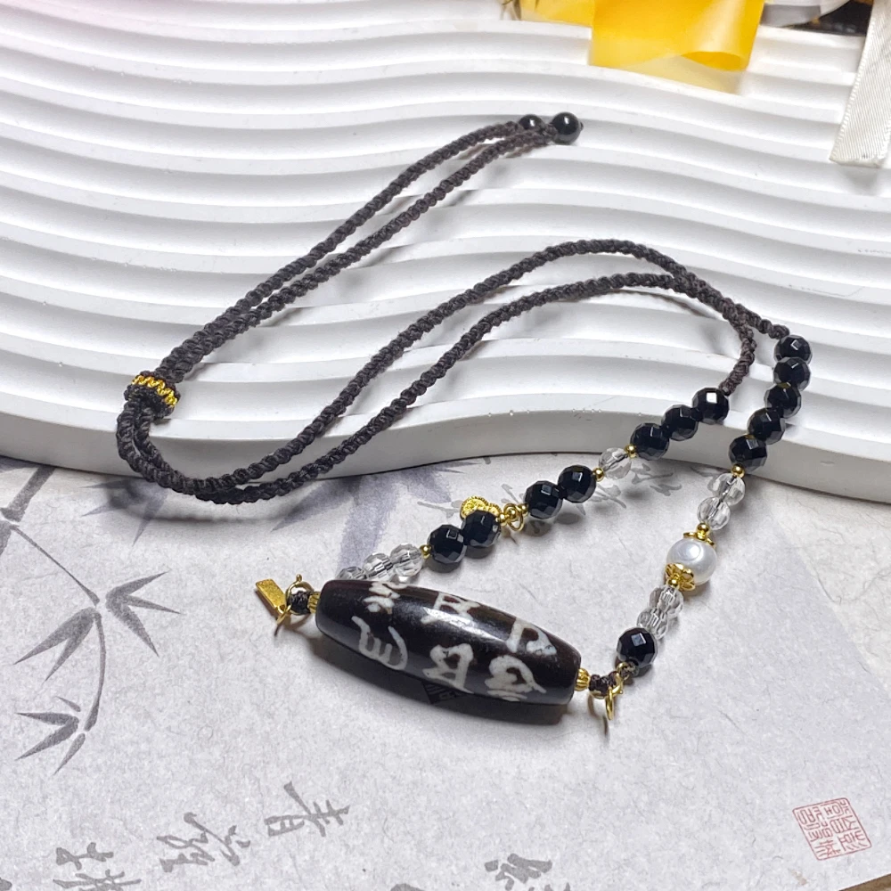 玛瑙六字一眼锁骨链水晶珠珠手编绳项链个性小众时尚百搭颈饰