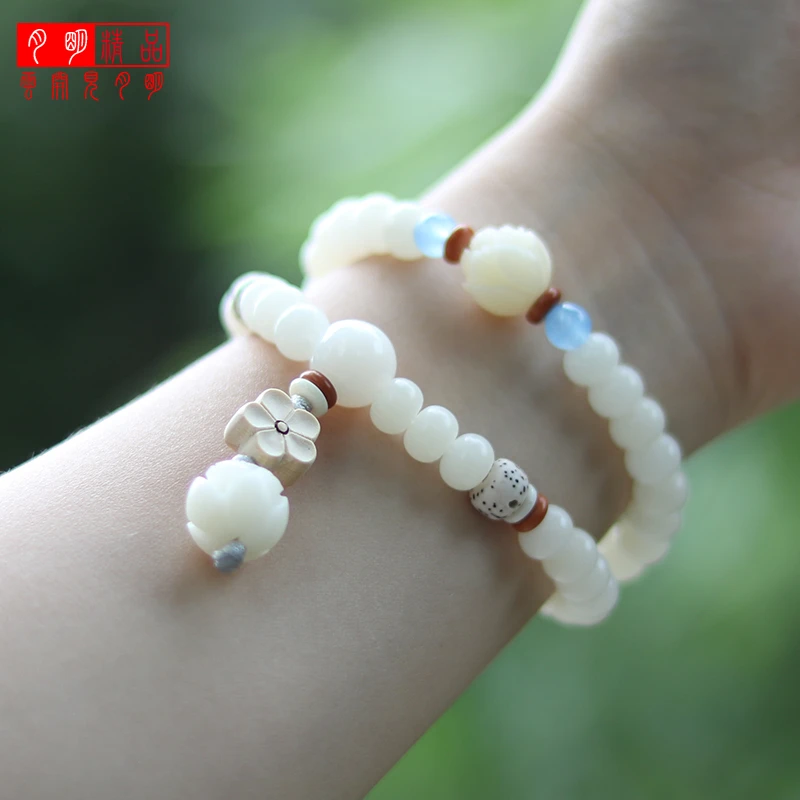 天然精品白玉菩提子成品菩提根手串双圈星月菩提男女真正品文玩