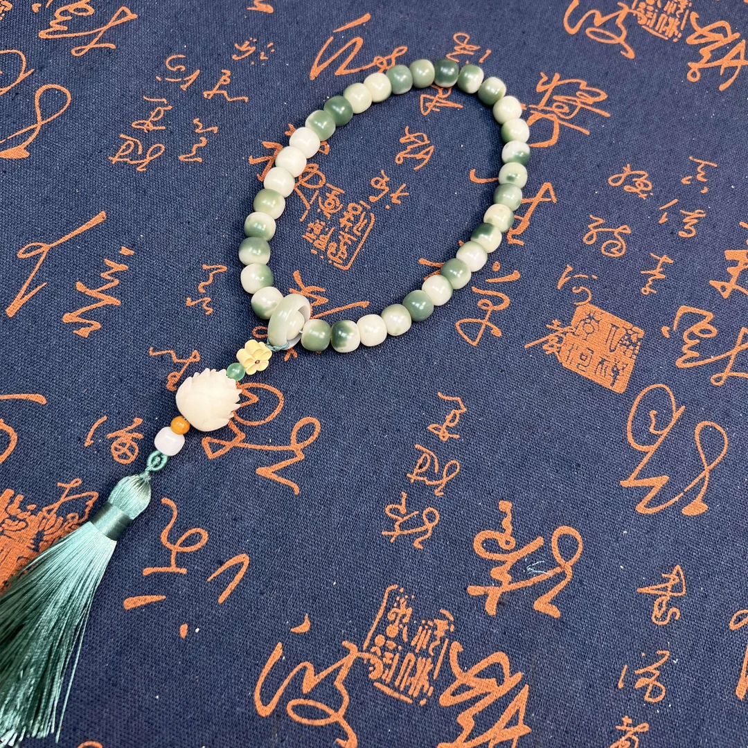 原生态白玉菩提根手持山水飘花菩提子跑环手串男女同款流苏文玩