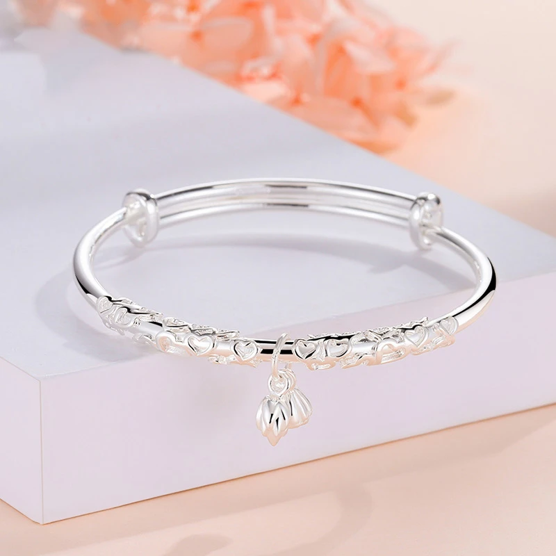 足银手镯 两世欢银手镯999足银正品镯子实心镯子可调节送女友礼物