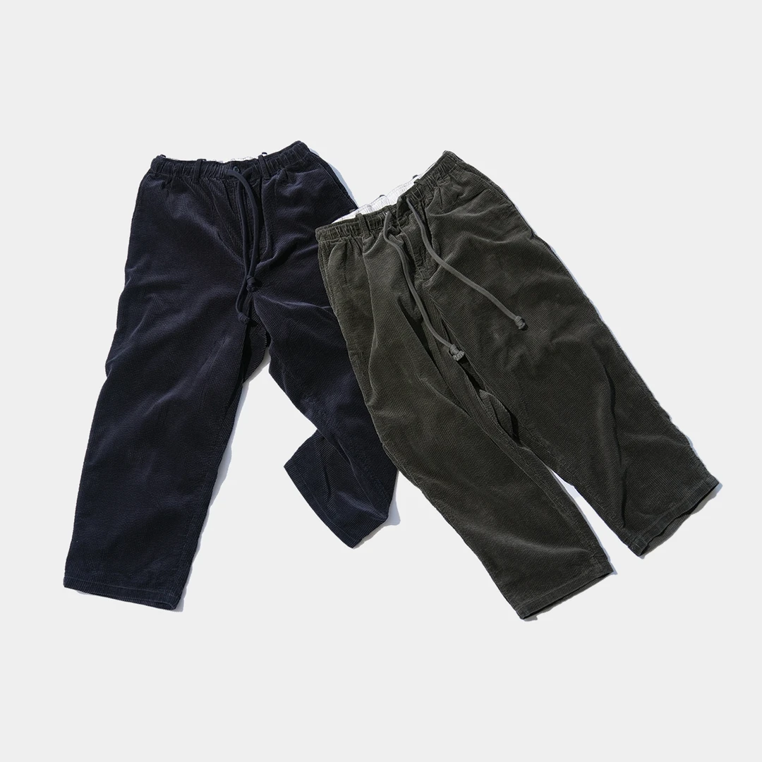 无品牌复古水洗阔腿粗坑条灯芯绒直筒长裤