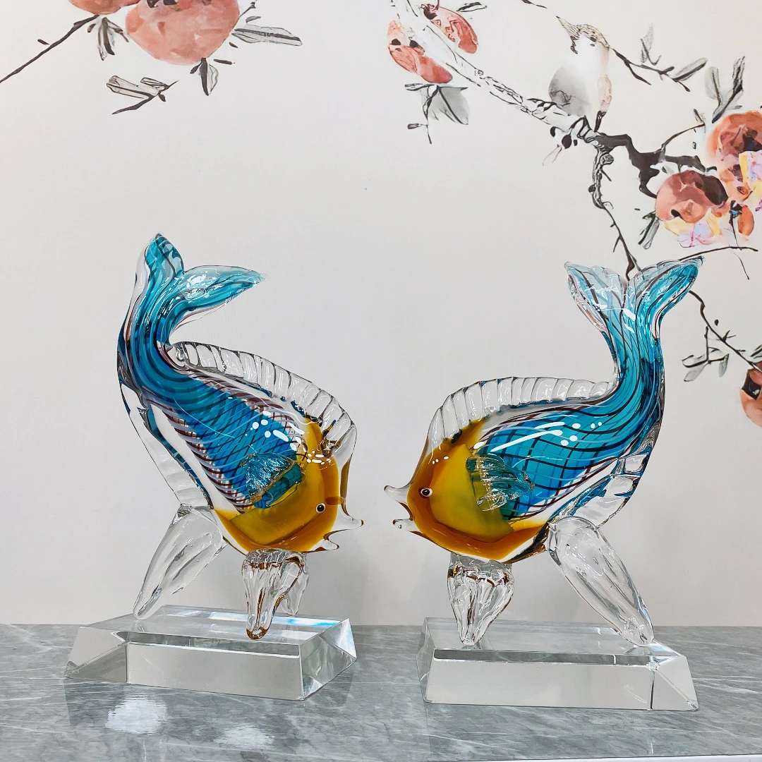 古法琉璃  蓝色年年有鱼 精品琉璃创意家居玄关客厅摆件琉璃家