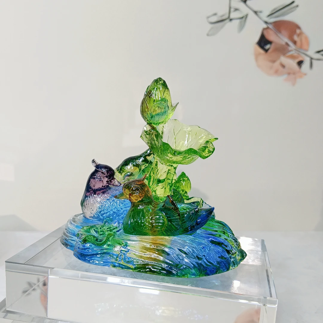 古法琉璃 鸳鸯长相守 长相依琉璃家居装饰品开业礼品琉