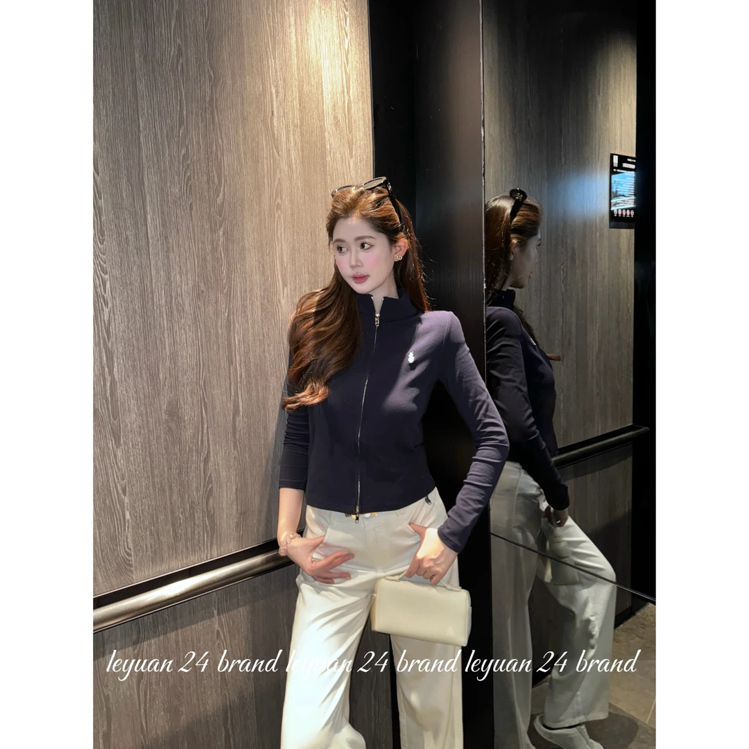 【气质立领】LEYUAN·外套拉链长袖t恤女修身显瘦针织开衫上衣