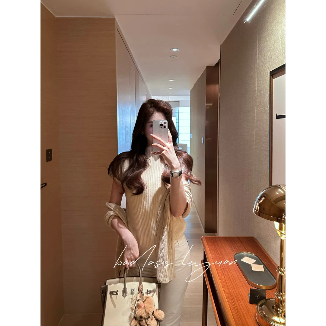【坑条短针织】LEYUAN·半高领套头短袖t恤简约针织衫女小众设计感