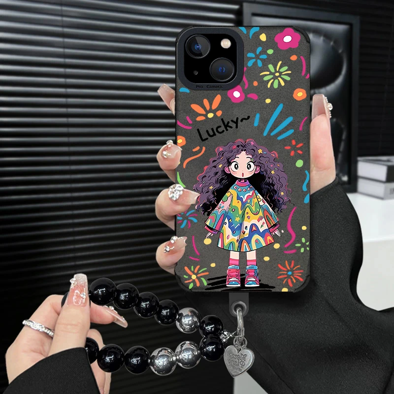 2024爆款iphone系列涂鸦女孩潮款高档苹果15promax秋冬皮质手机壳