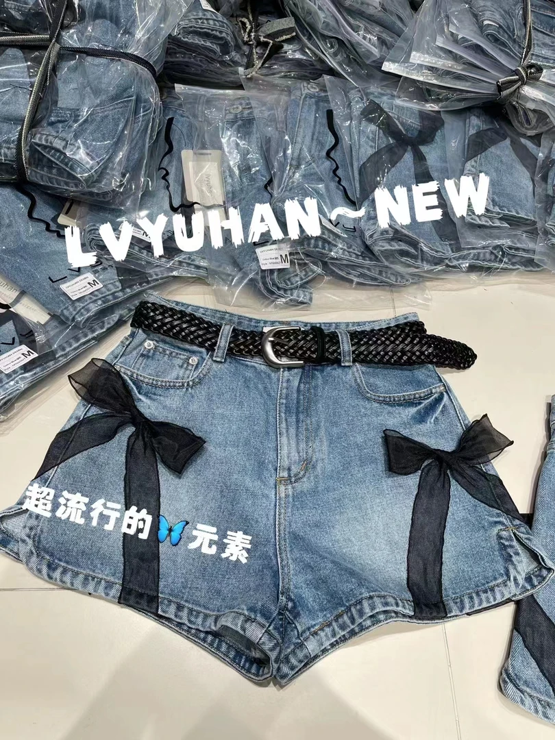 【NF】南油欧货蝴蝶结拼接牛仔短裤