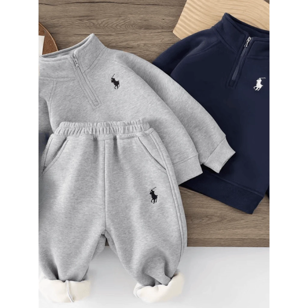 【加绒】儿童套头加绒秋冬童装2024加厚保暖运动套装韩系男女童