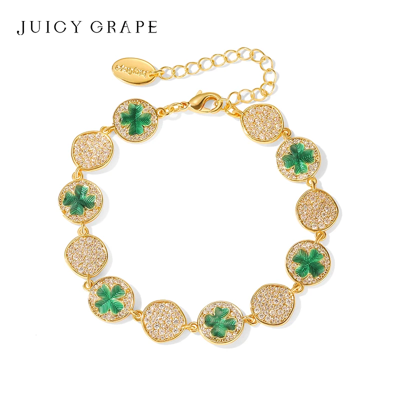 JuicyGrape 铜合金珐琅手链 幸运四叶草手链轻奢小众 精致手饰品