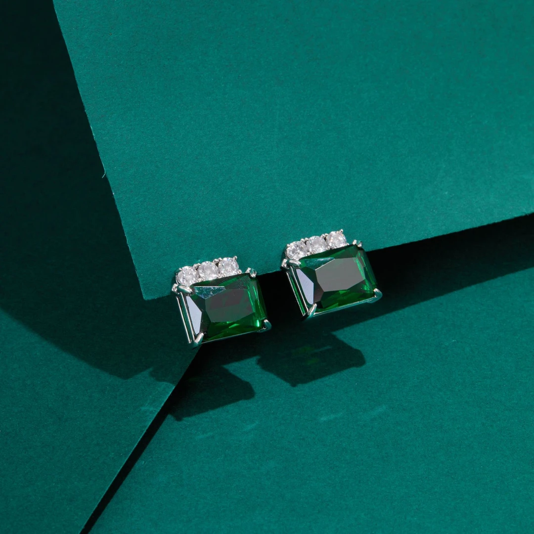 JuicyGrape 铜合金琉璃耳饰 绿色镶嵌款简约复古耳钉个性时尚小众