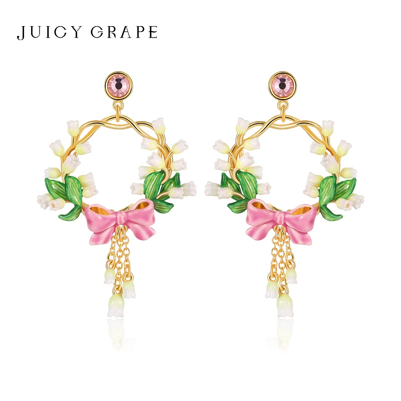 JuicyGrape 铃兰蝴蝶结珐琅耳环轻奢小众星流苏耳夹耳骨气质可爱