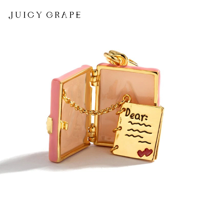 JuicyGrape 黄铜珐琅吊坠 吊坠粉色少女心复古笔记本挂坠礼物女