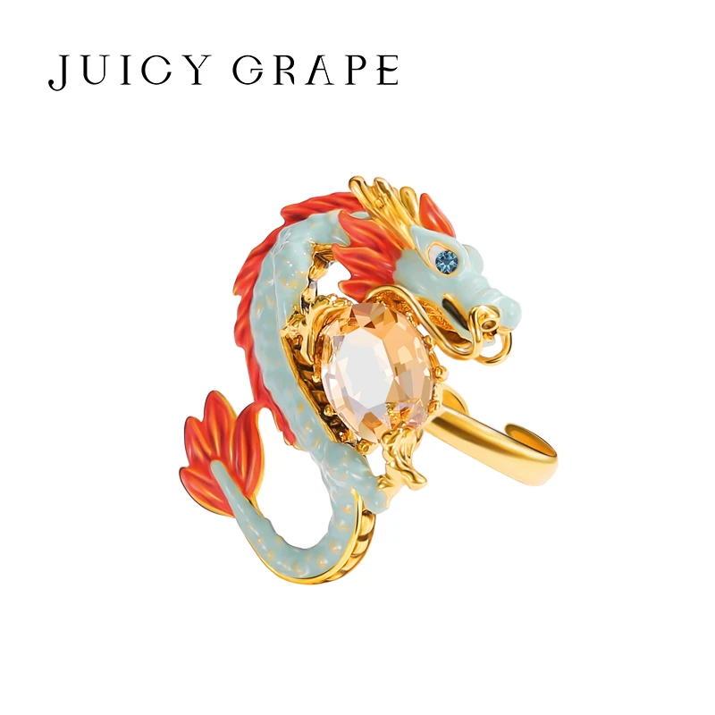 JuicyGrape 铜合金珐琅戒指 2024生肖龙年本命年珐琅戒指设计开口