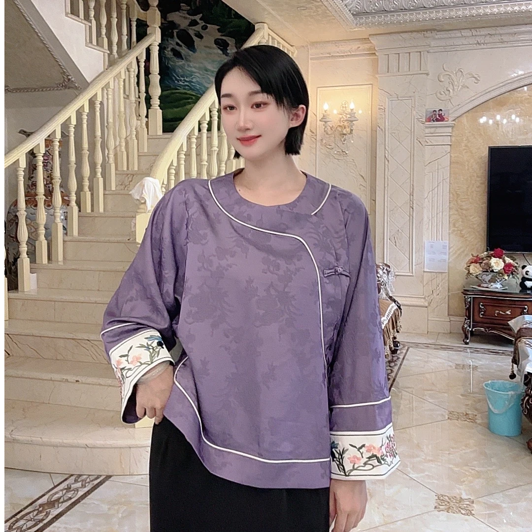 新中式国风秋冬复古提花刺绣宽松民族古风女装上衣