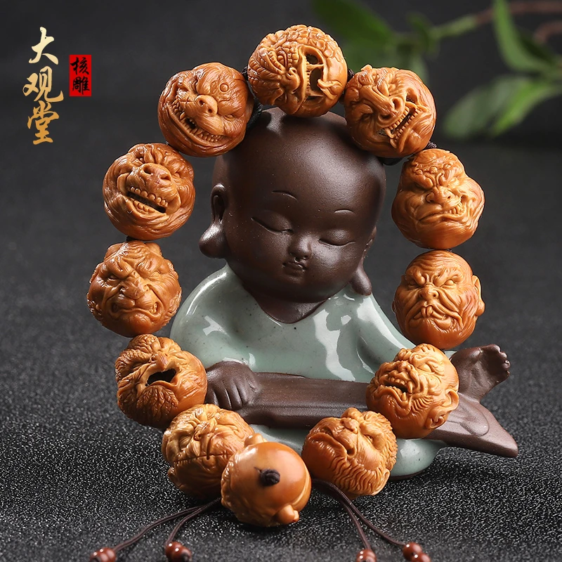 【十二生肖恶僧】橄榄核雕手串纯手工雕刻精品核雕恶僧手串上色快