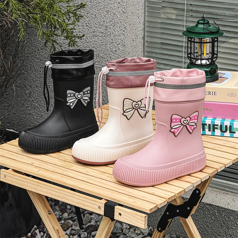 韩版可爱雨鞋女士防滑水鞋软底外穿学生轻便加绒中筒胶鞋保暖雨靴