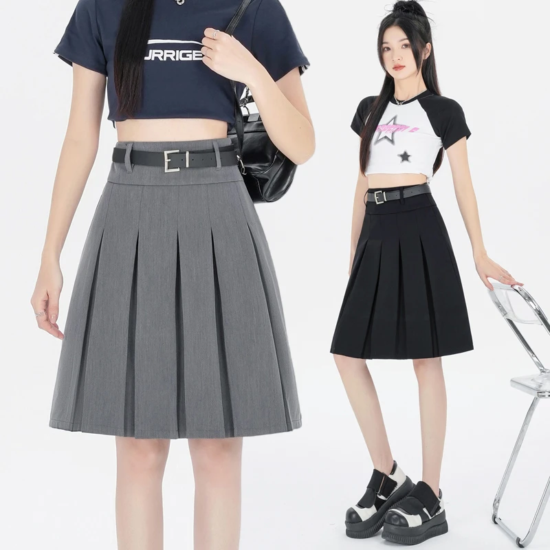 百褶裙女高腰2024春夏新款韩版学院风a字百搭半身中裙