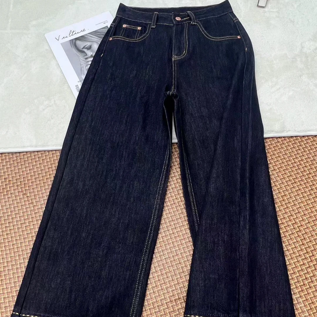 2024早秋丹宁牛仔裤女高腰显瘦宽松休闲柔软垂顺直筒阔腿裤子