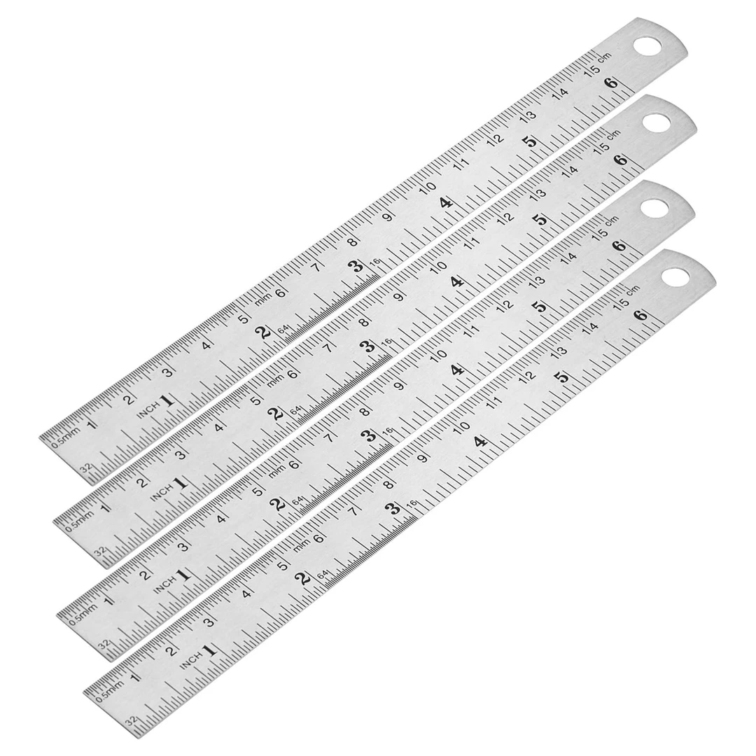 全新未使用 V4L6 Amazon Basics 6 英寸不锈钢尺子,4 件装