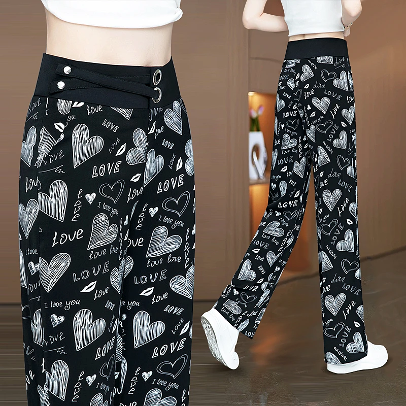 夏季冰丝阔腿裤子女2024薄款高腰宽松百搭女士休闲长裤直筒裤5519