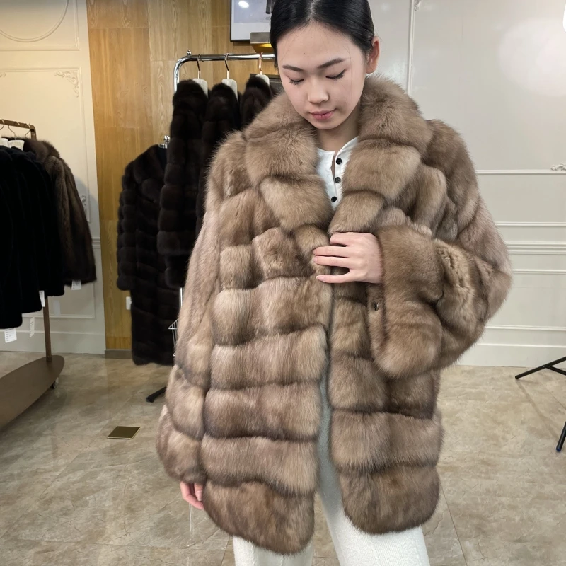 意大利toto色紫貂浅金小众设计师中长款高端皮草