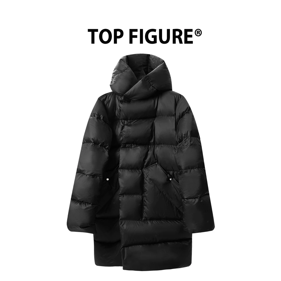 菲儿推荐设计款暗扣连帽长款羽绒服2024年冬季新款宽松加厚外套女