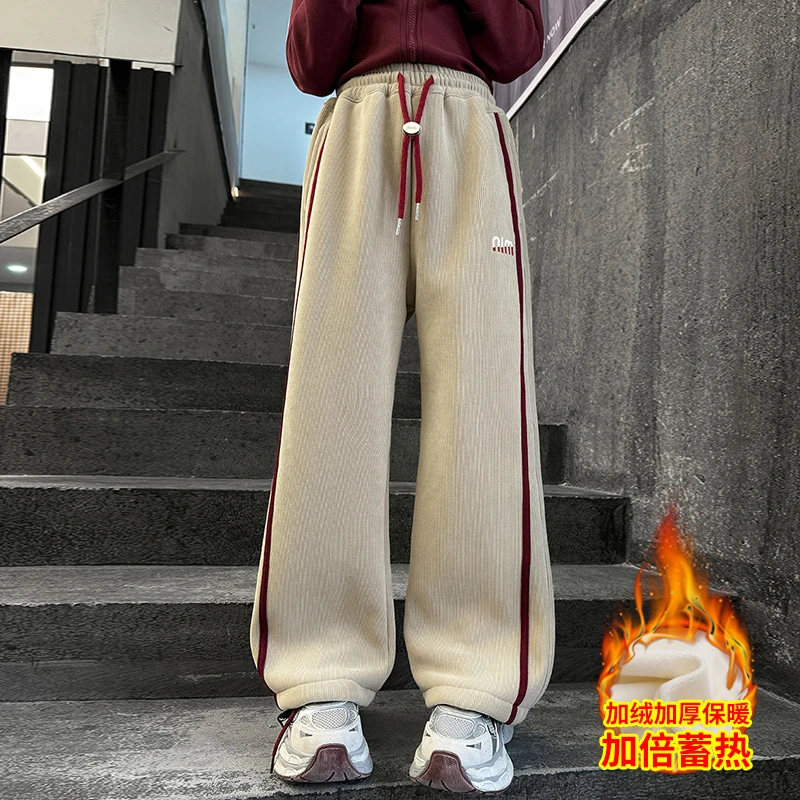 女童冬装裤子加绒加厚休闲百搭保暖外穿3-15岁中大童运动直筒长裤