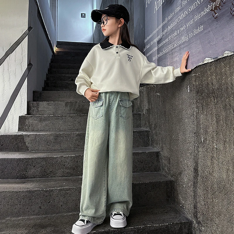 女童秋装套装2025新款洋气休闲大童卫衣两件套6-12岁儿童牛仔裤15