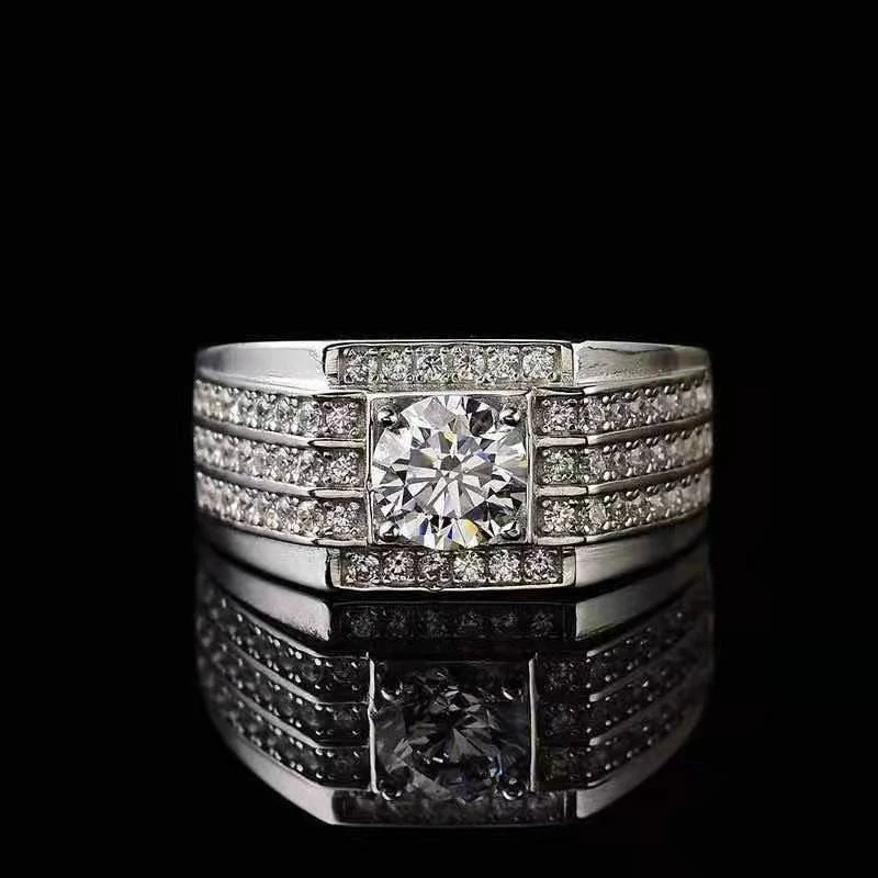 925银莫桑石戒指 戒指磨砂豪华满钻925银莫桑石新版男款男戒1-2