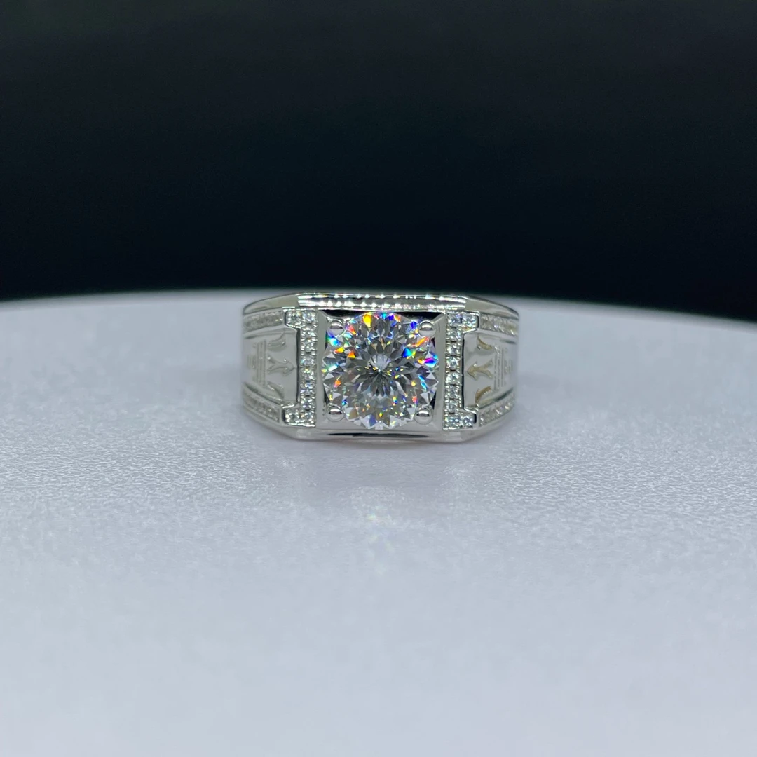 925银莫桑石戒指 银戒情侣对戒925银七夕戒指经典玛莎男戒2-3克拉