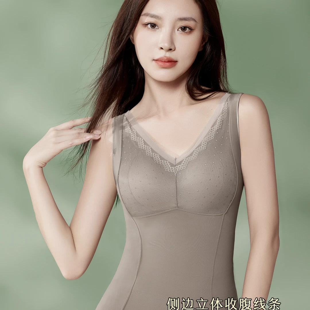 秋冬新款单层桑蚕丝润肤衣蕾丝保暖立体收腹背心666