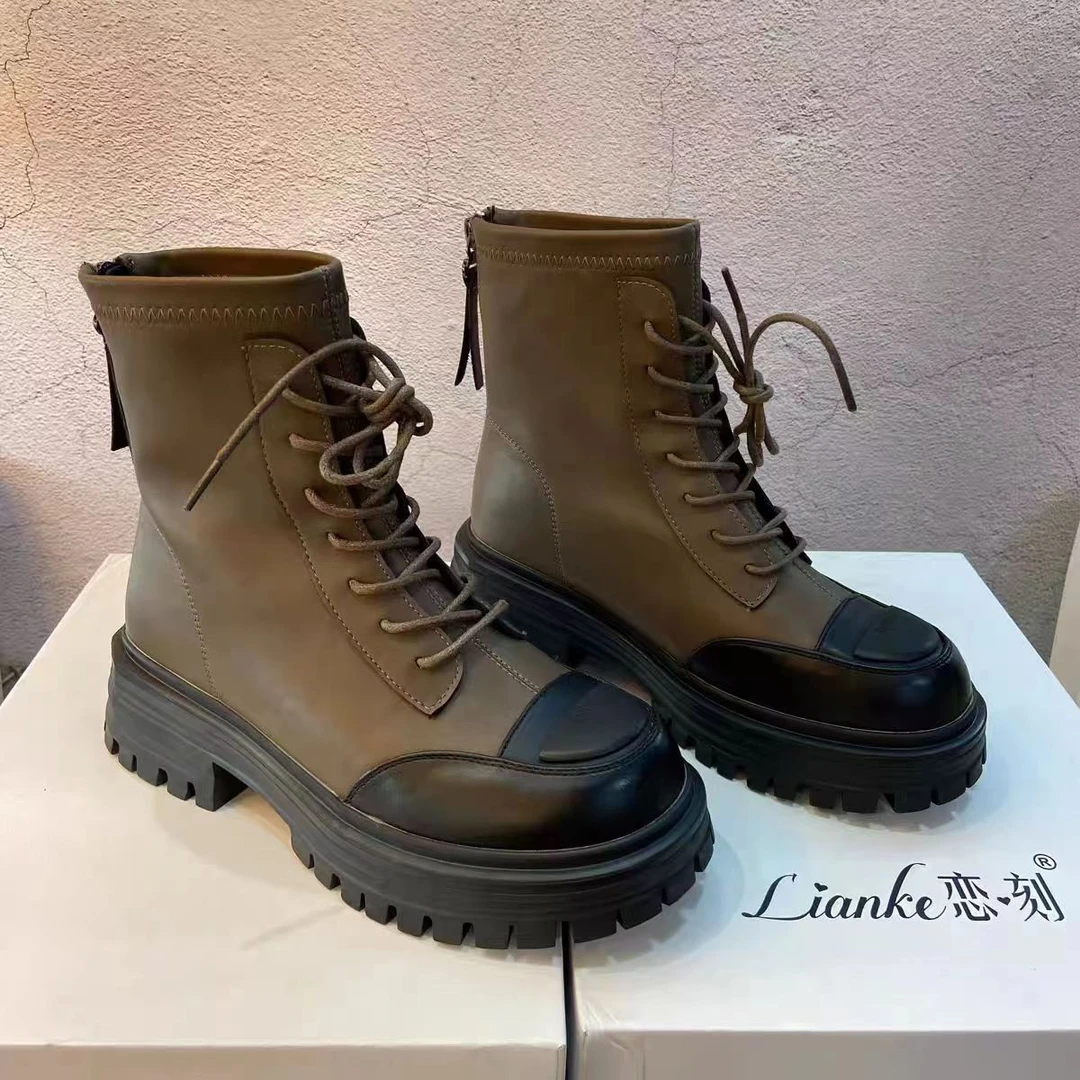 英伦风复古马丁靴女2023新款秋冬松糕厚底洋气瘦瘦靴A1-1621