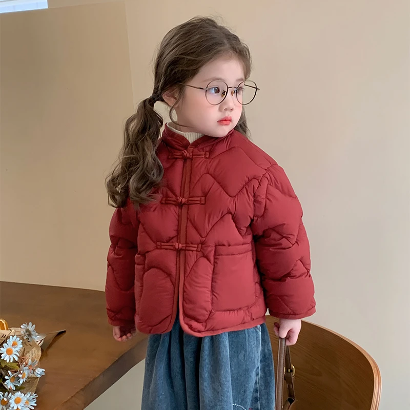女童新中式棉服秋冬2024新款女宝宝洋气盘扣棉衣儿童冬装棉袄外套