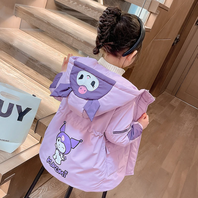 儿 童冬季库洛米外套女.童中长款加绒派克服幼儿冲锋衣加厚棉衣潮