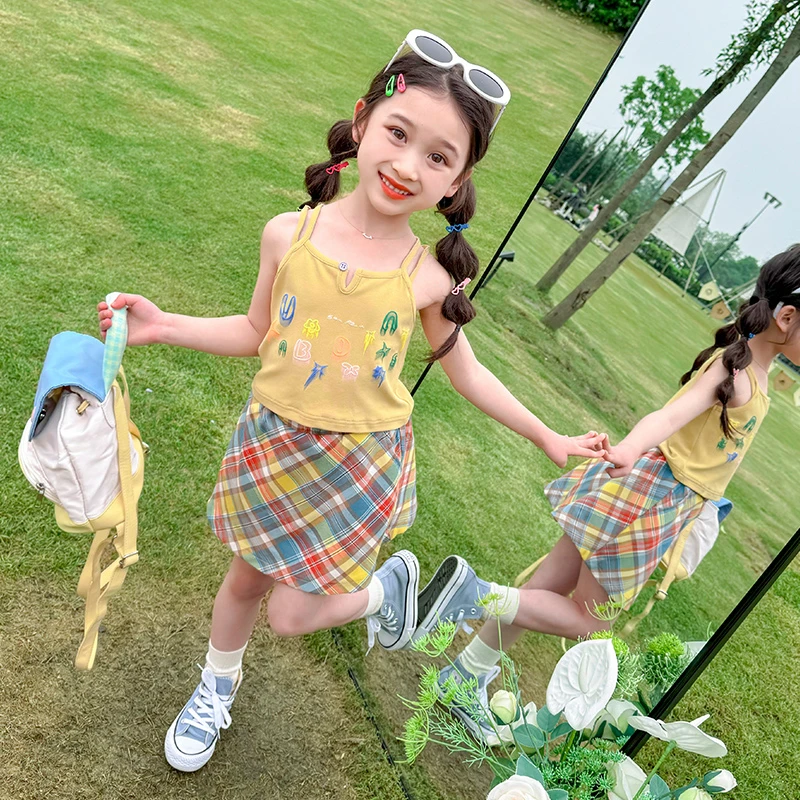 女童夏装吊带套装裙2024新款儿童装裙子时髦两件套宝宝夏季薄衣服