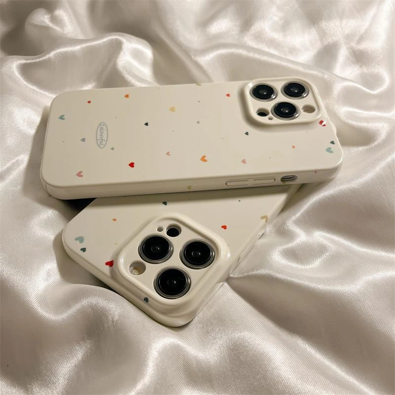 苹果白底彩色爱心iPhone13/15/14promax菲林11小众高级颜值手机壳