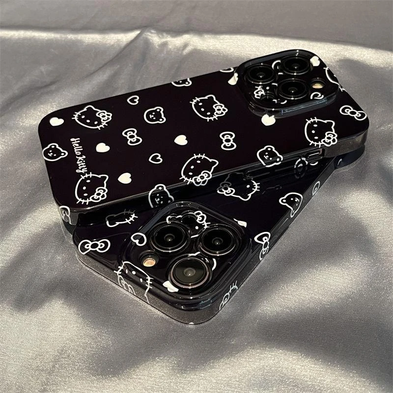 新款黑底满屏KT猫苹果14手机壳iphone15菲林13pro卡通12全包情侣