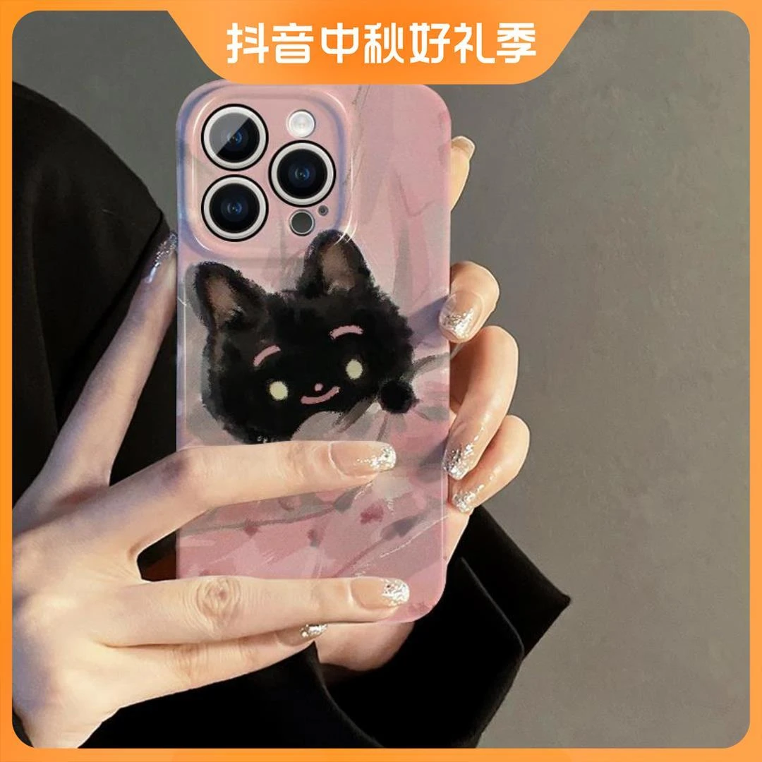 苹果新款iPhone13/15/14promax菲林11小众高级黑色猫咪颜值手机壳