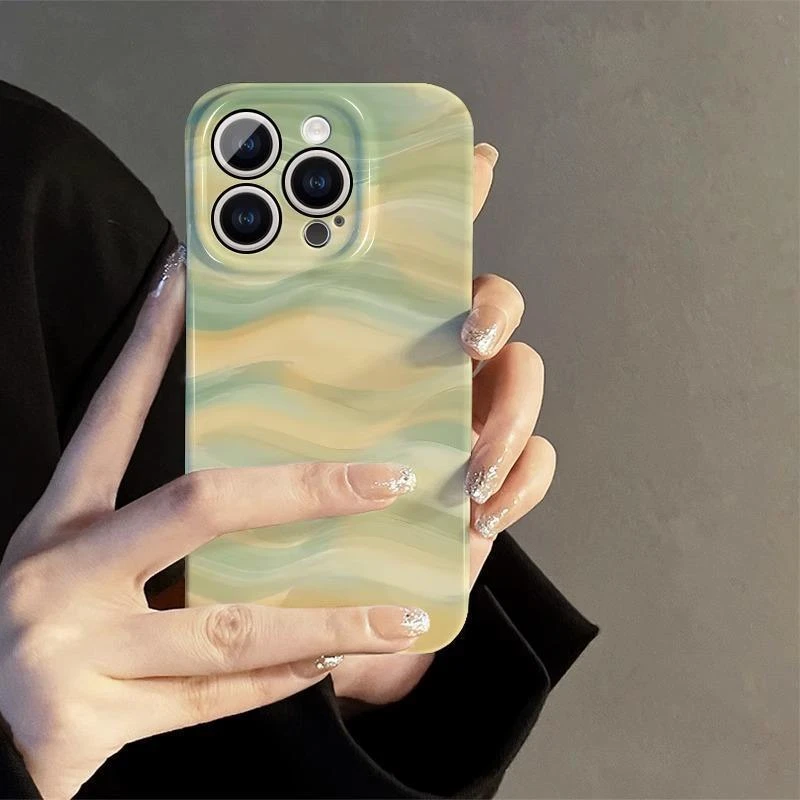 苹果iphone15promax小众简约高级手机壳12绿色晕染新款14pro菲林