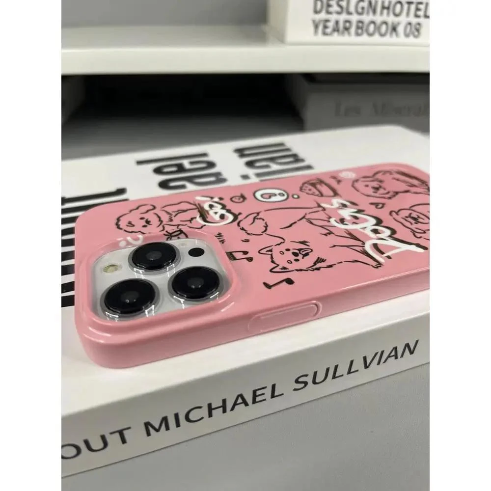 卡通线条涂鸦女狗猫15菲林可爱壳适用苹果14手机壳iPhone14promax