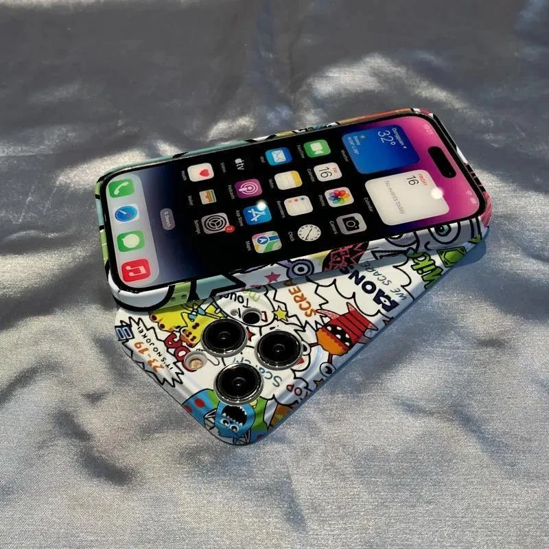 通用苹果14手机壳涂鸦iPhone131211proxsmax菲林涂鸦怪兽硬壳87p