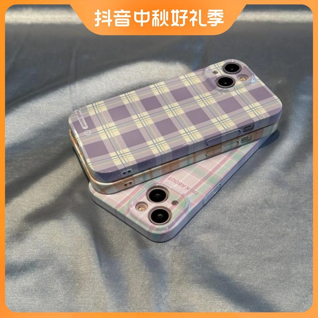 小众高级颜值iPhone13/15/14promax菲林11苹果创意格纹手机壳.