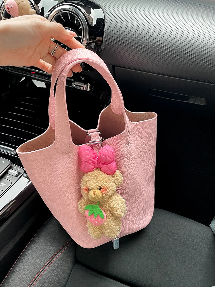 100%头层真牛皮女包菜篮子包包2025新款手提上班通勤大容量托特包