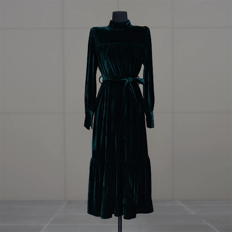 山水庄园 2024年秋季新款时尚优雅气质风高腰设计 中长裙连衣裙女