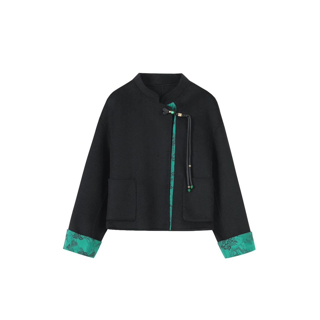 JM | 新中式外套国风羊绒大衣优雅中淑中国风毛呢厚上衣短款9053