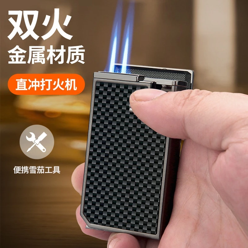 新款男士高端雪茄专用防风充气打火机点烟双火直冲商务点火器