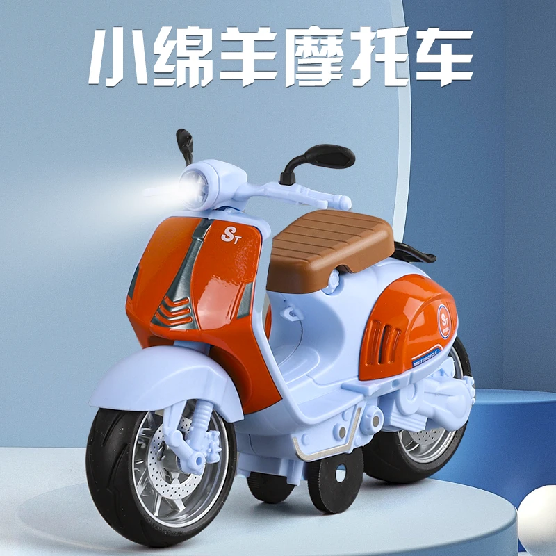 仿真复古小绵羊回力声光模型摩托车卡通可爱机车踏板摩托车玩具车