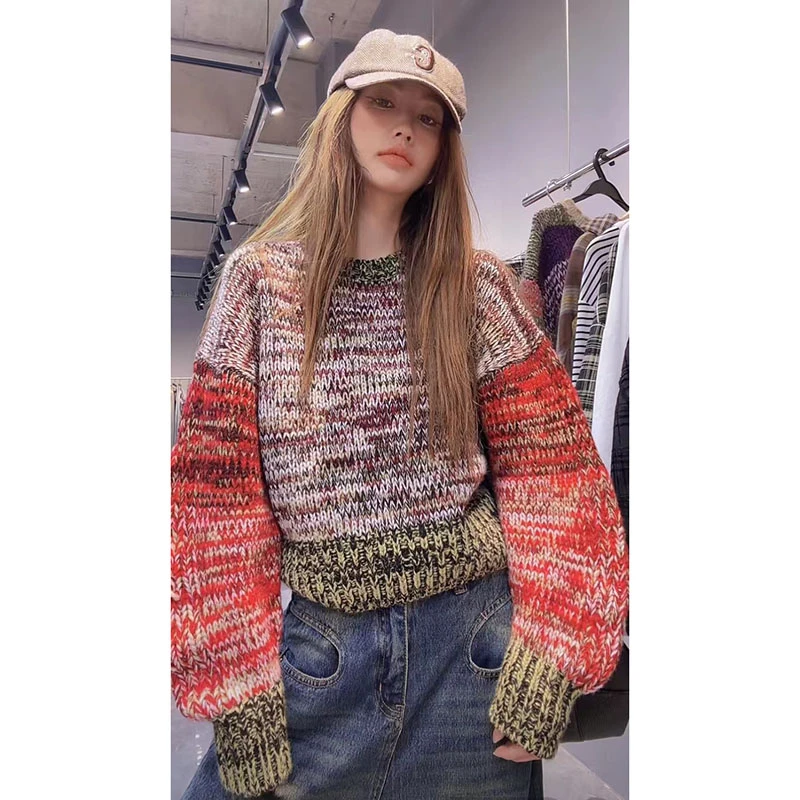 【撞色弯刀袖毛衣】新款小众设计彩色弯刀袖时髦毛衣 ZLOH6109950