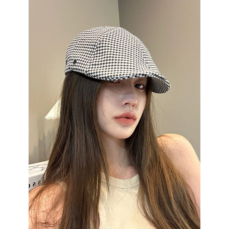 【千鸟格前进帽】新款韩系格子千格鸟大头围显脸小前进帽 ZA244808